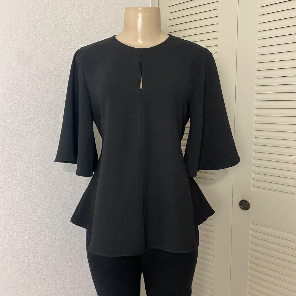 ZARA Women's Flowy Top Round Neck Blouse Back Key-Hole Black Small
